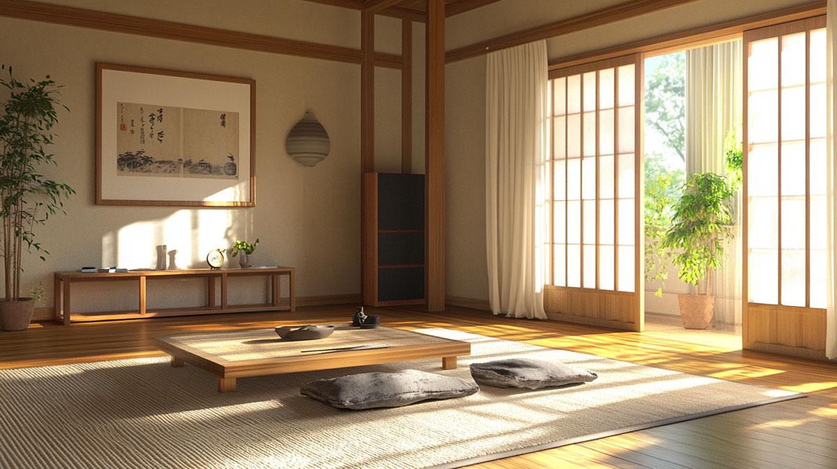 Small Japanese house interior with natural light